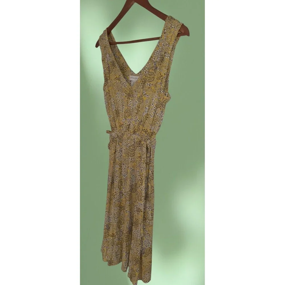 Cynthia Rowley Yellow Floral Paisley Sundress 2 V-Neck Sleeveless Cottage-Core - Picture 4 of 8